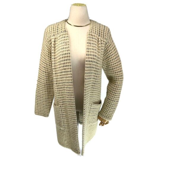 Vtg Wool Mohair Cardigan Sweater Size Medium Beige P.G.E. Open Front Old. Money - Picture 1 of 12